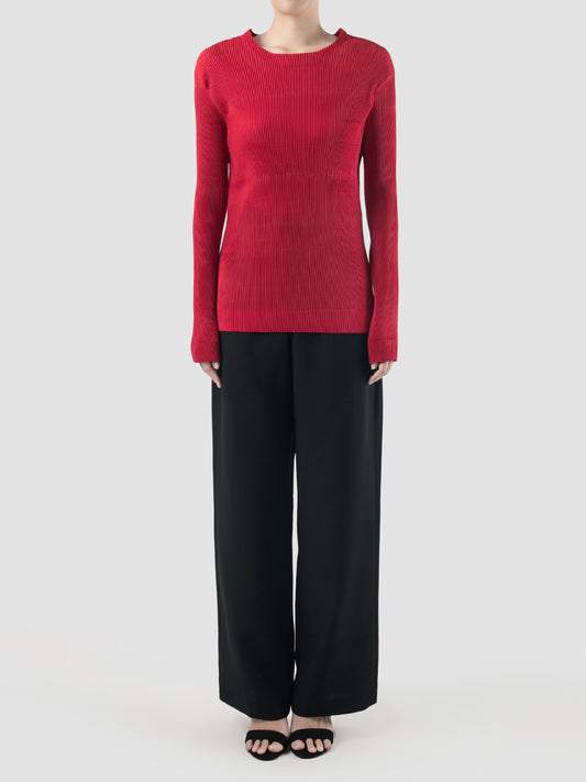 Red pleated taffeta pullover