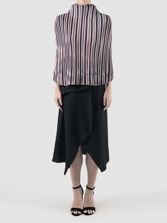 Navy pleated lurik taffeta cape