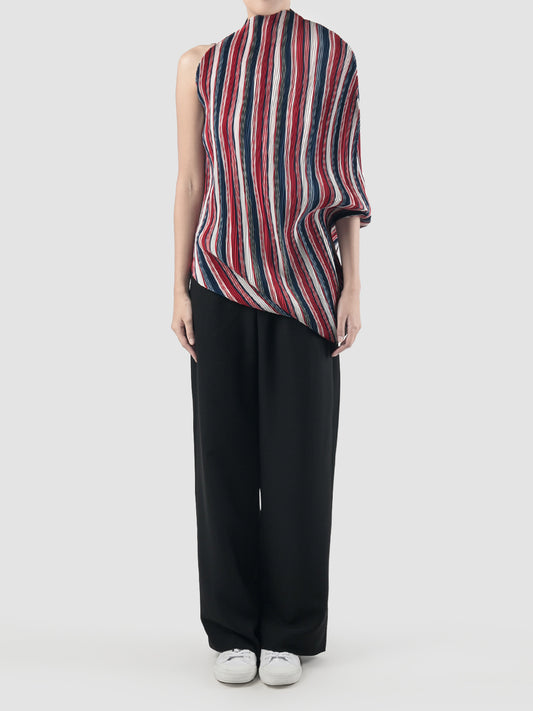 Red pleated taffeta asymmetrical top