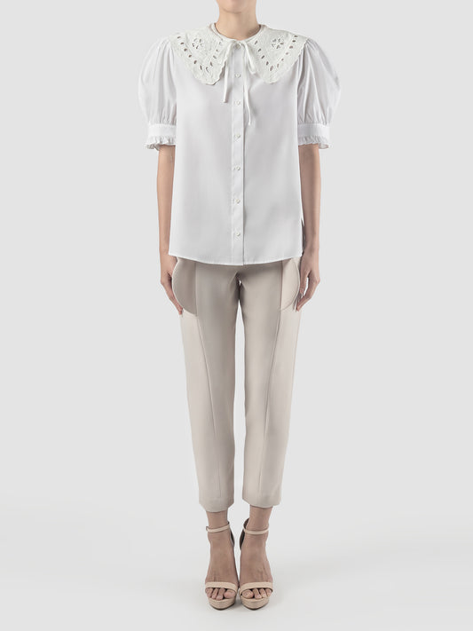Daksa off white Blossom blouse with embroidered collar