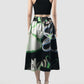 V-Cut Buckle black flare skirt with floral prints