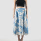 V-Cut Buckle blue flare skirt with floral prints