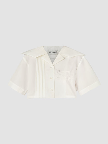 Butter Fly Cut Crop Shirt In White