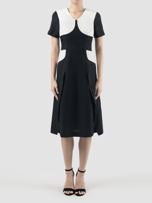 Navy and white Trapeze midi dress