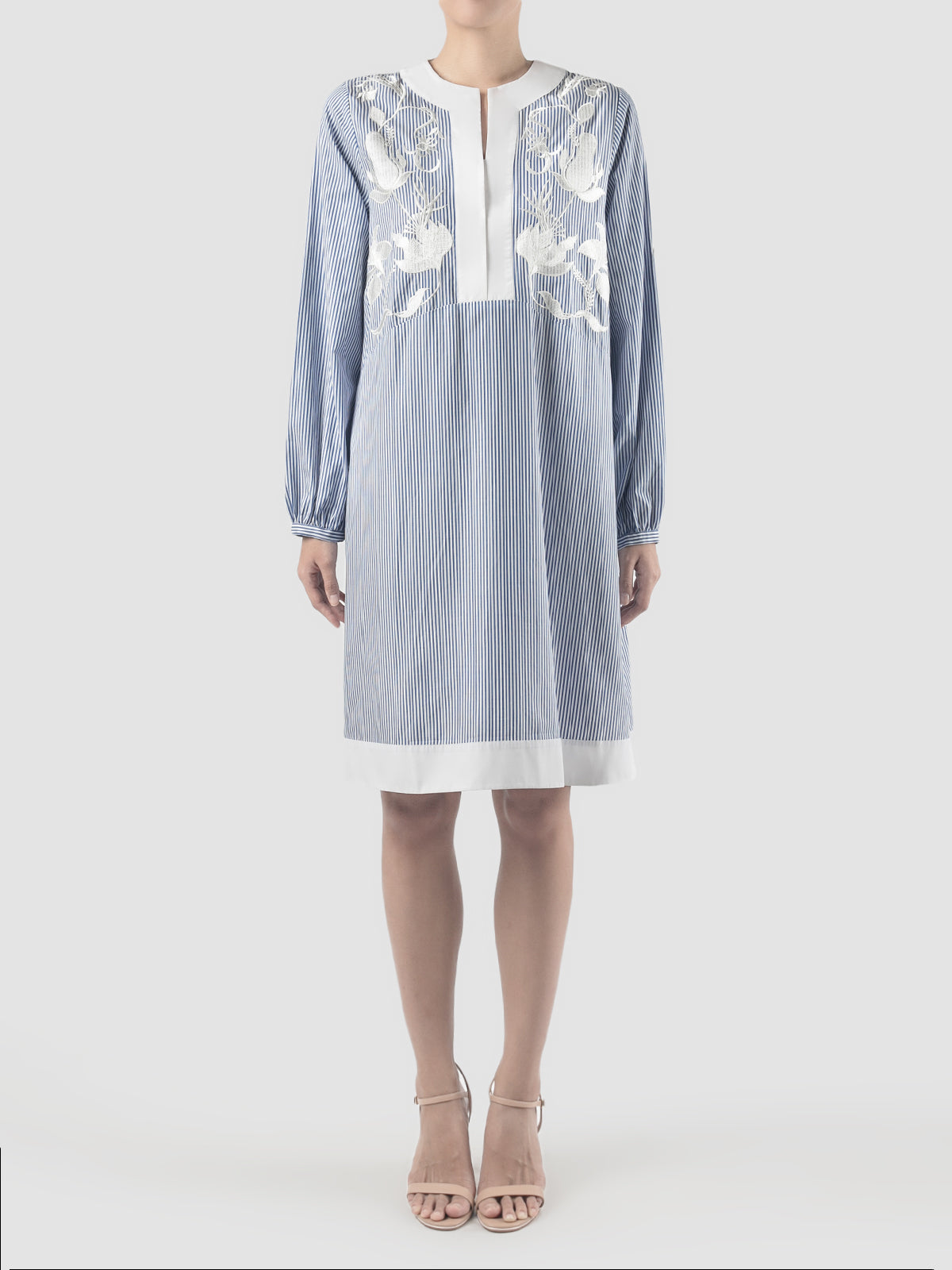 Blue Ixora midi dress with white embroidery