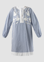 Blue Ixora midi dress with white embroidery
