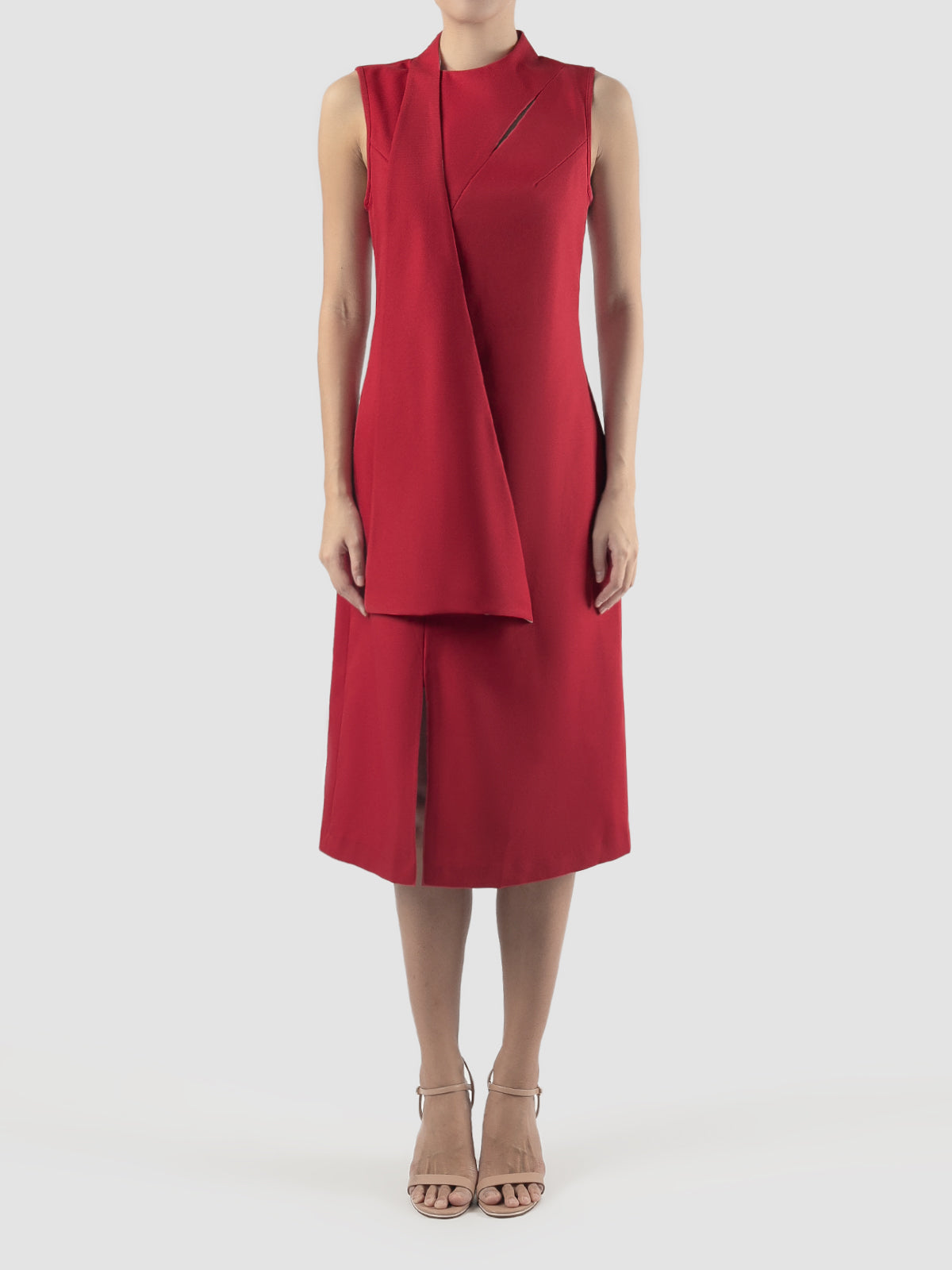 Red Clara dress with neck sash