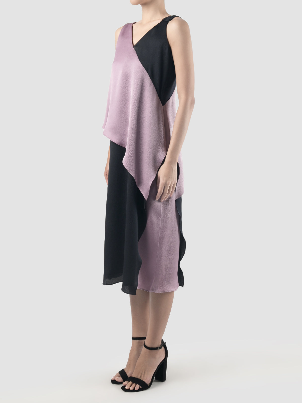 Purple-black Rhombus two-toned midi dress