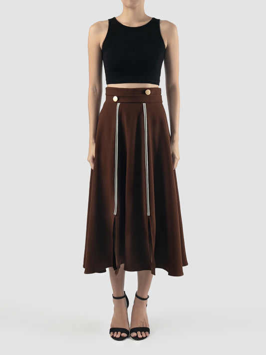 Brown Lou midi A-line skirt