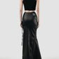 Black woven coated assymetric maxi skirt