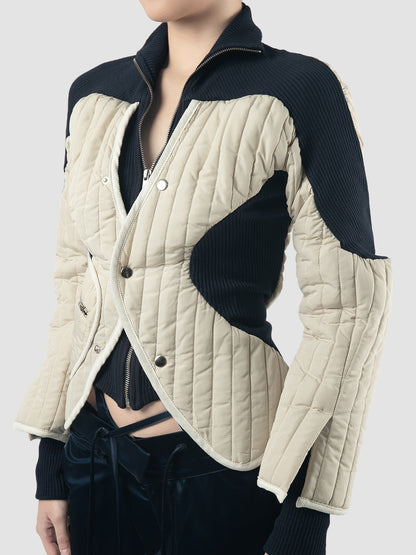 Beige Woven Quilted Silhouette Jacket