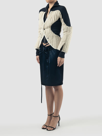 Beige Woven Quilted Silhouette Jacket