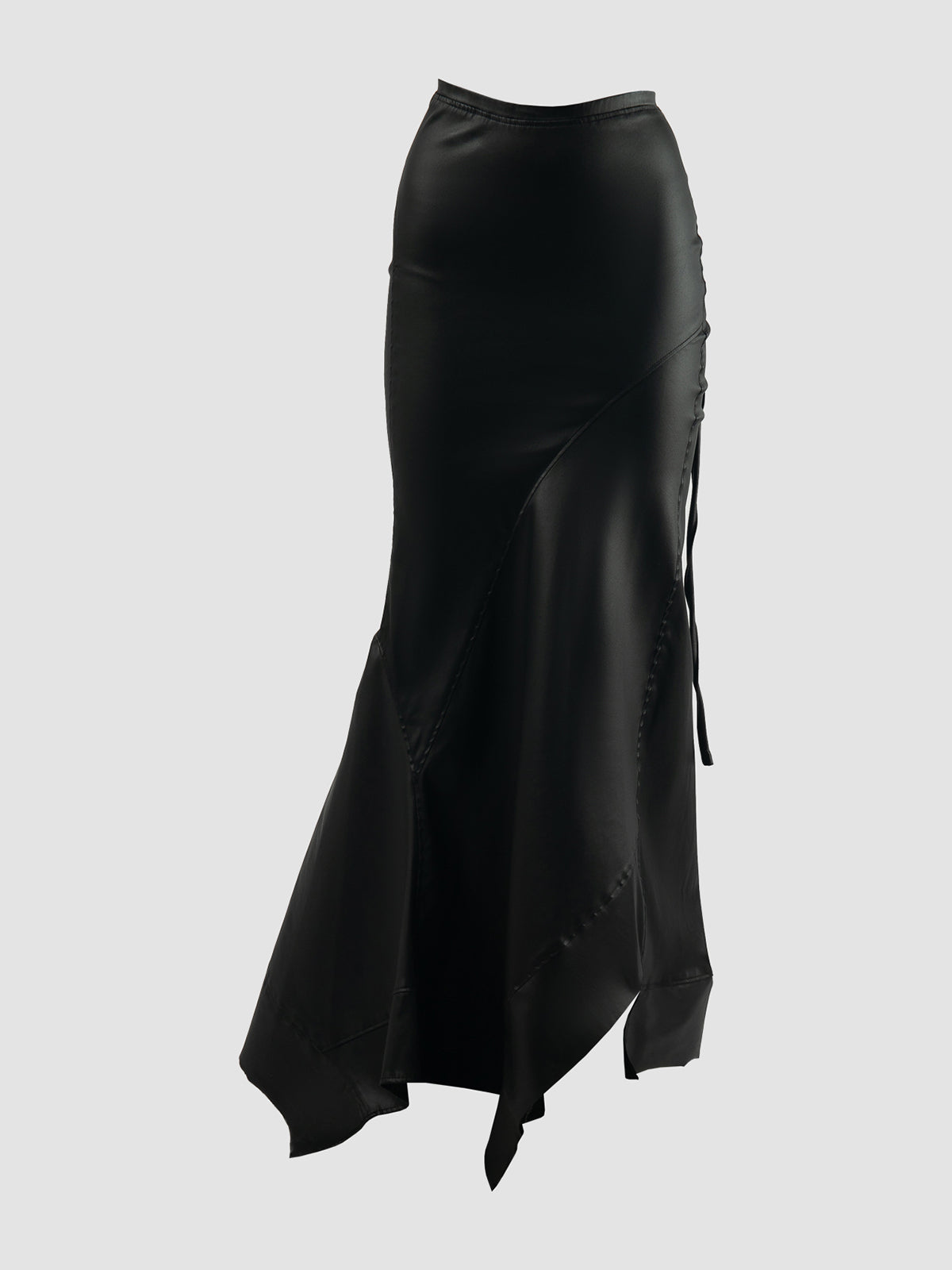 Black woven coated assymetric maxi skirt