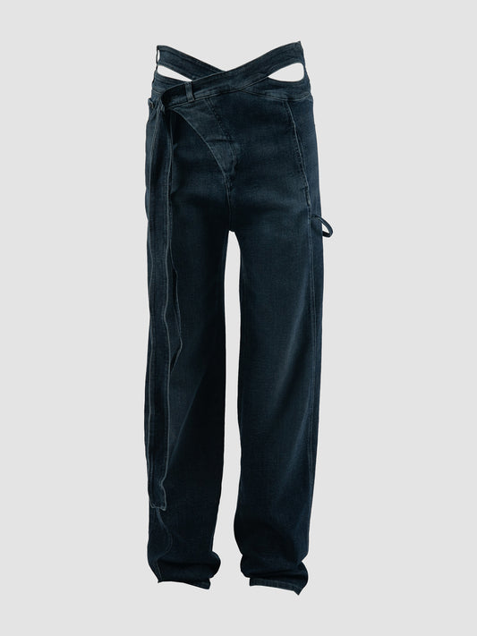 Blue Woven Signature Wrap Denim Pants