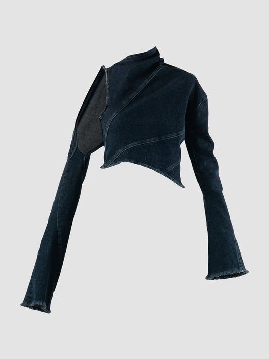 Blue Woven Denim Twisted Blouse