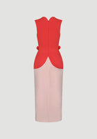 Cinnabar red-coral pink Omikoshi midi dress