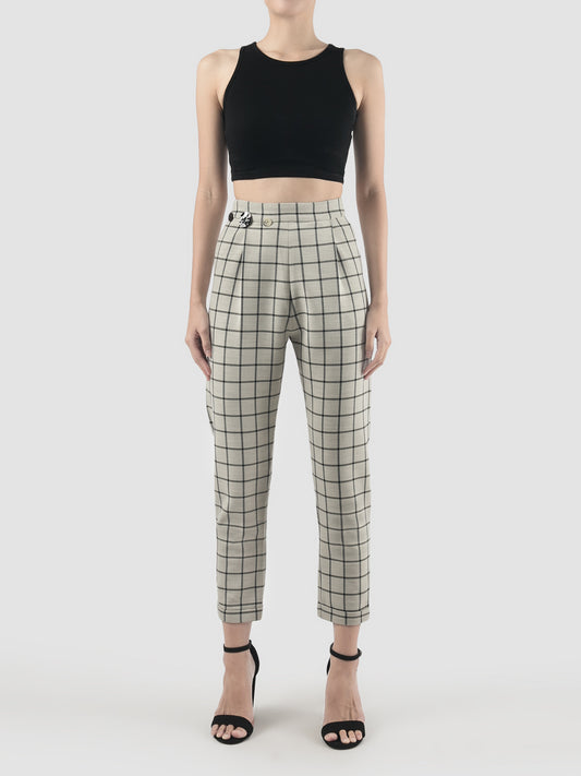 White Hoopoe pants with black graph pattern
