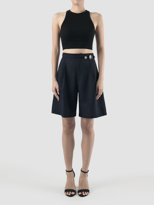 Dark blue Sharp pleated short pants