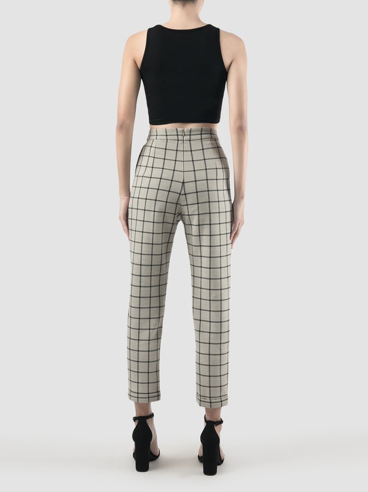 White Hoopoe pants with black graph pattern