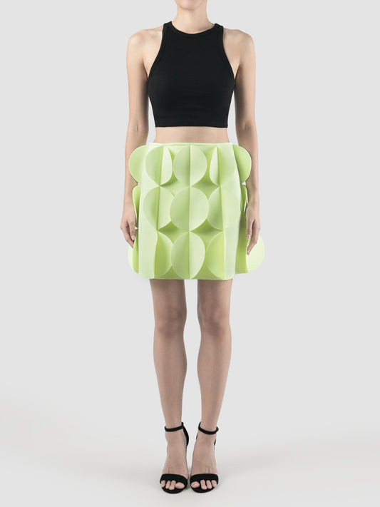 Tristus deco green statement mini skirt with scalloped lapels
