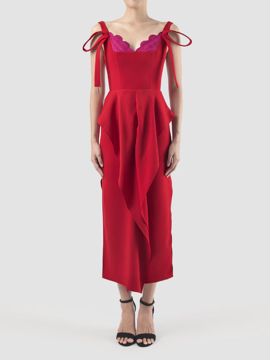 Sonata Dress In Red And Metallic Fuschia