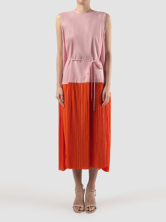 Rose pink-orange Haddock pleat dress