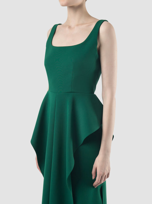 Parsley green crepe Jesamine voluminous midi dress
