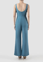 Octave light royal blue jumpsuit with scalloped bow and cutout
