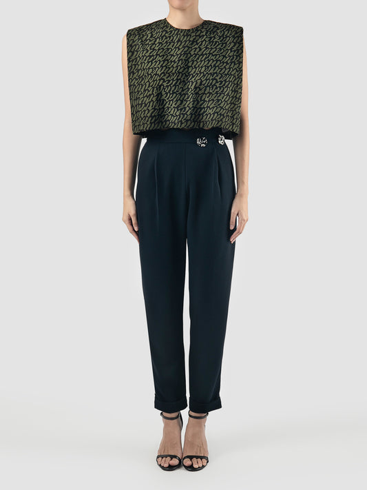 Green Perch full-printed cropped blouse