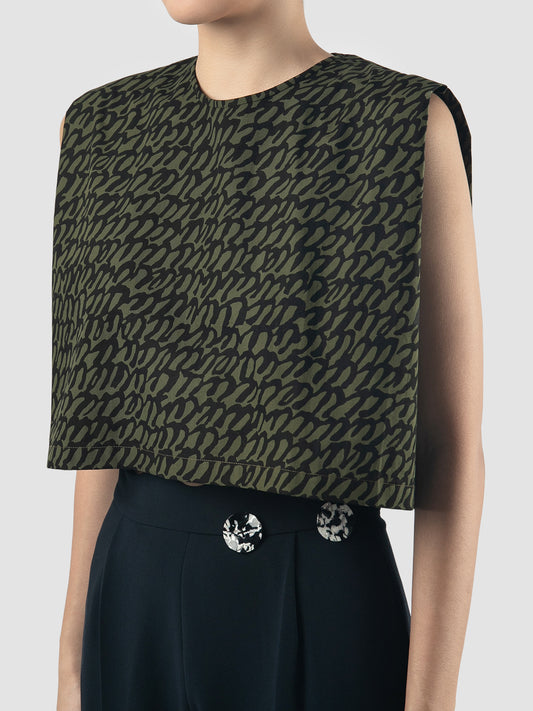 Green Perch full-printed cropped blouse
