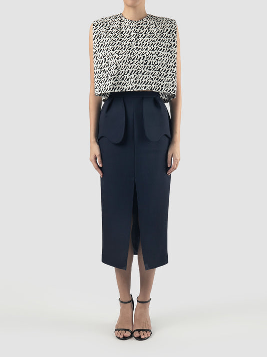 Black Perch full-printed cropped blouse