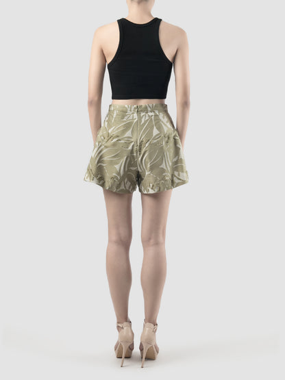Sage green Score pleated short pants
