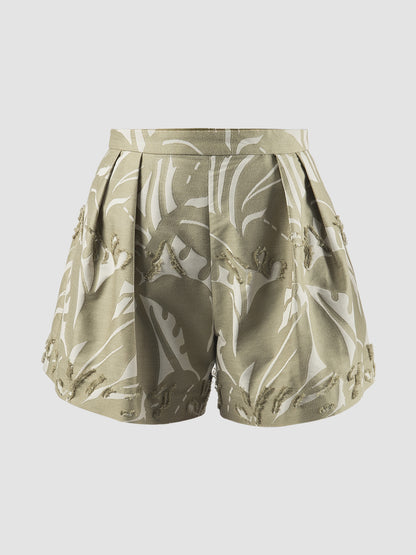 Sage green Score pleated short pants