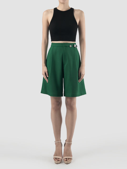 Mineral green Sharp pleated short pants