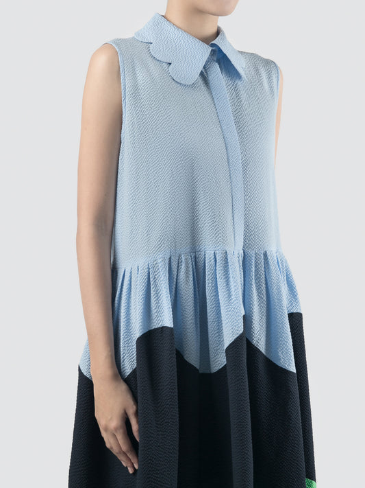 Semitone blizzard blue sleeveless tiered maxi dress