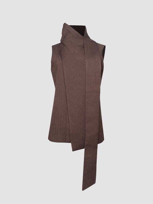 Brown Herringbone Scarf Sleeveless Top