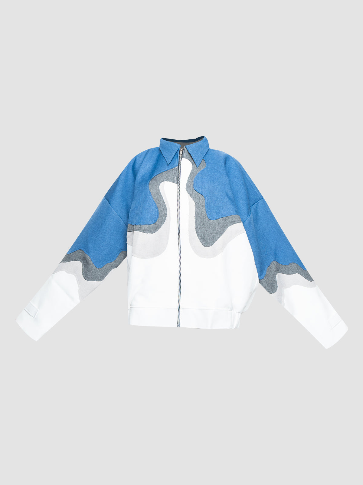 Blue Cloudy Oversized Bomber Jacket