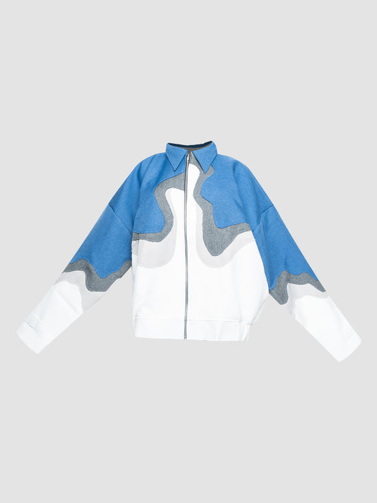 Blue Cloudy Oversized Bomber Jacket