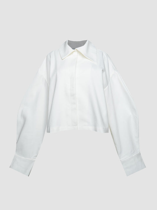White Oversized Asymmetrical Collar Shirt