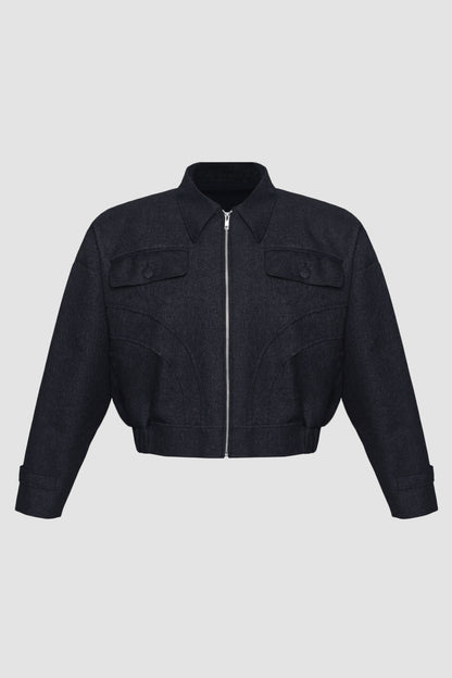 Dark Blue Silhouette Semi Crop Jacket