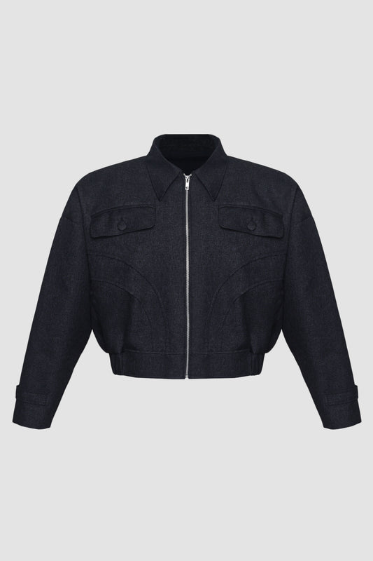 Dark Blue Silhouette Semi Crop Jacket