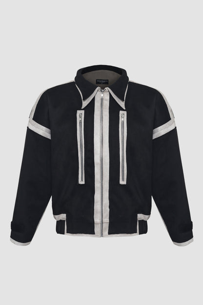 Black Grey Patchwork Suede Jacket