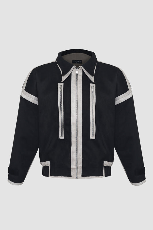 Black Grey Patchwork Suede Jacket