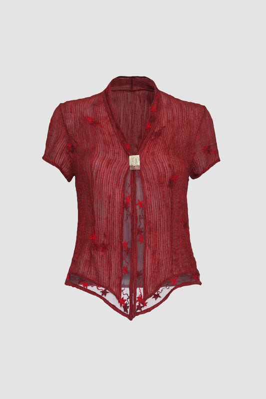 Red Cap-sleeved Kebaya Encim