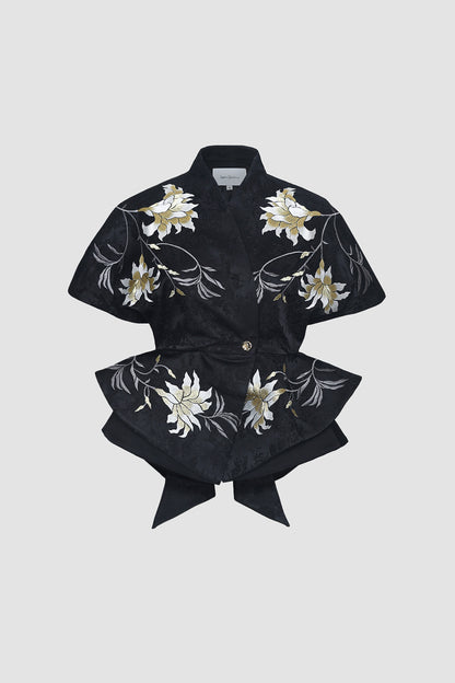Black Signature Embroidered Kimono
