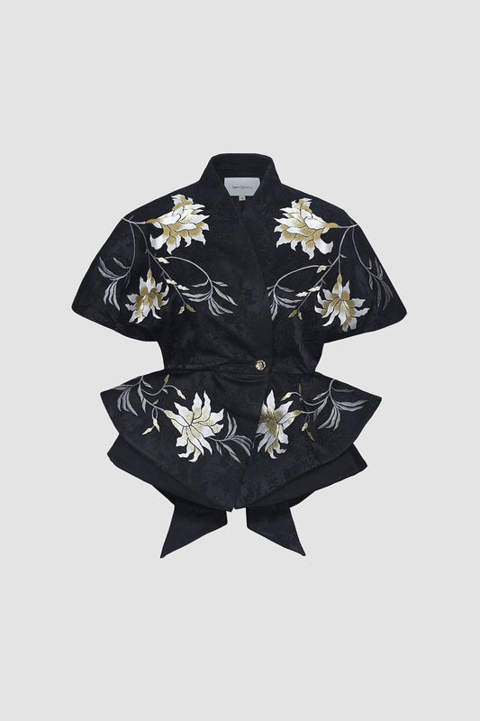 Black Signature Embroidered Kimono