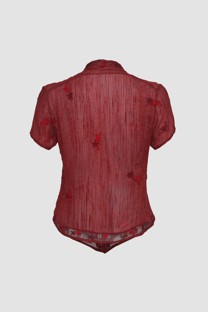 Red Cap-sleeved Kebaya Encim