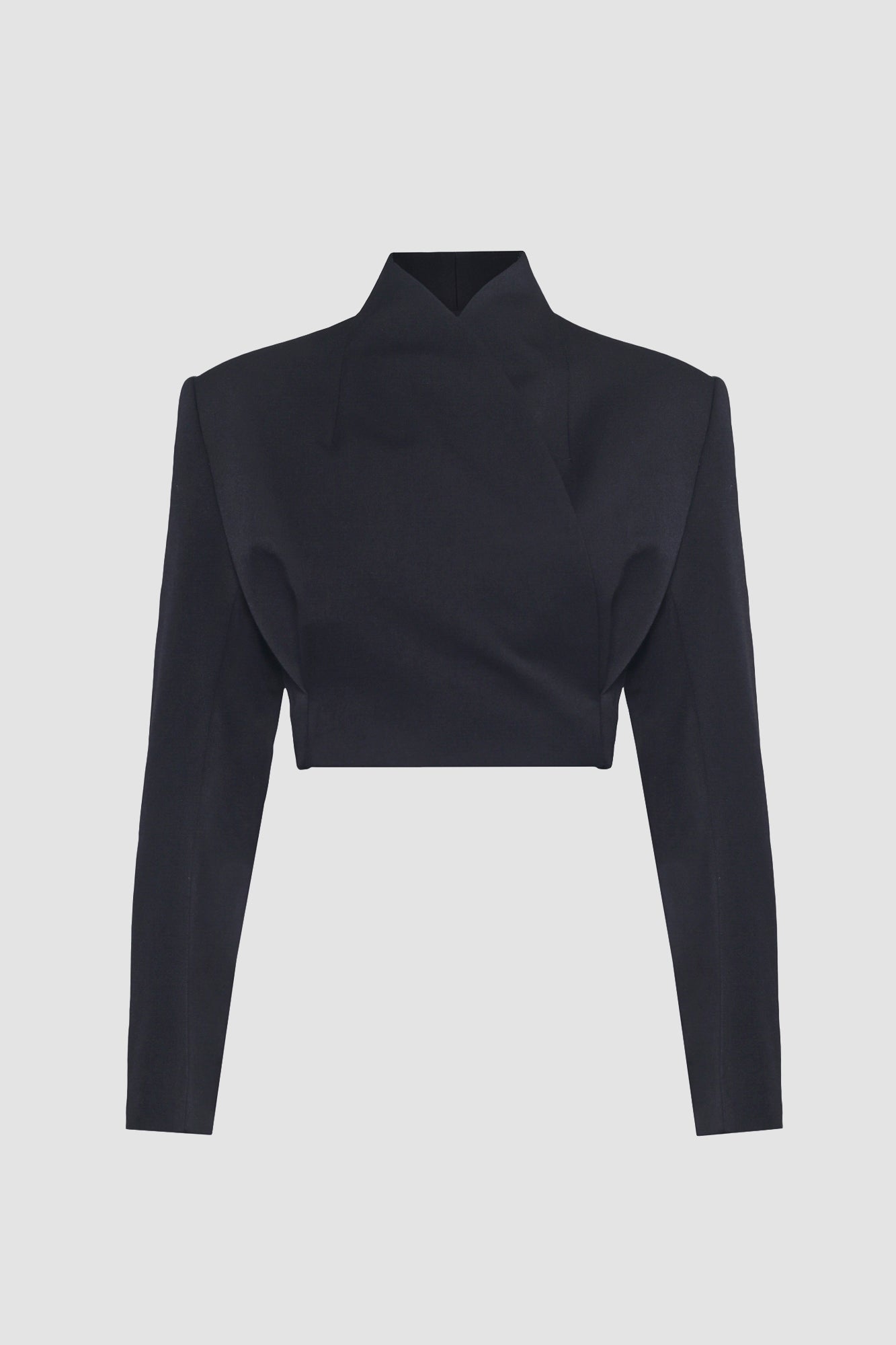 Black Collarless Women's Cropped Jacket