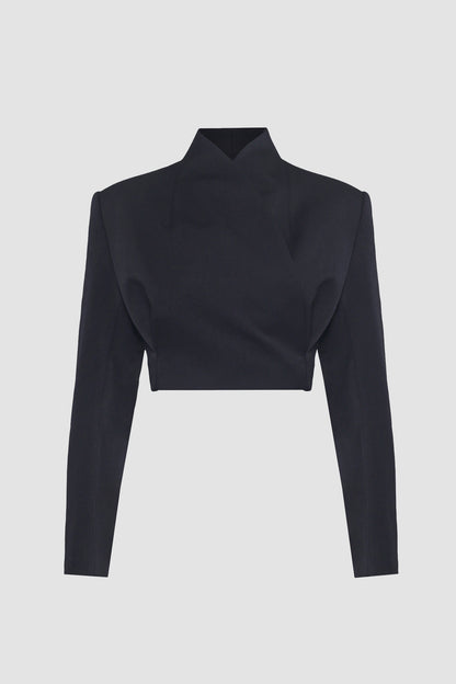 Black Collarless Women's Cropped Jacket