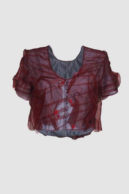 Blue and Red Wave Embroidered Top
